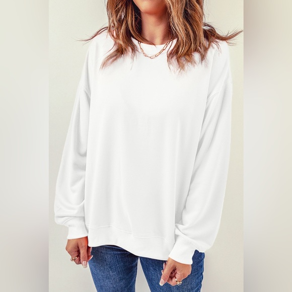 Round Neck Dropped Shoulder Sweatshirt - Picture 1 of 7
